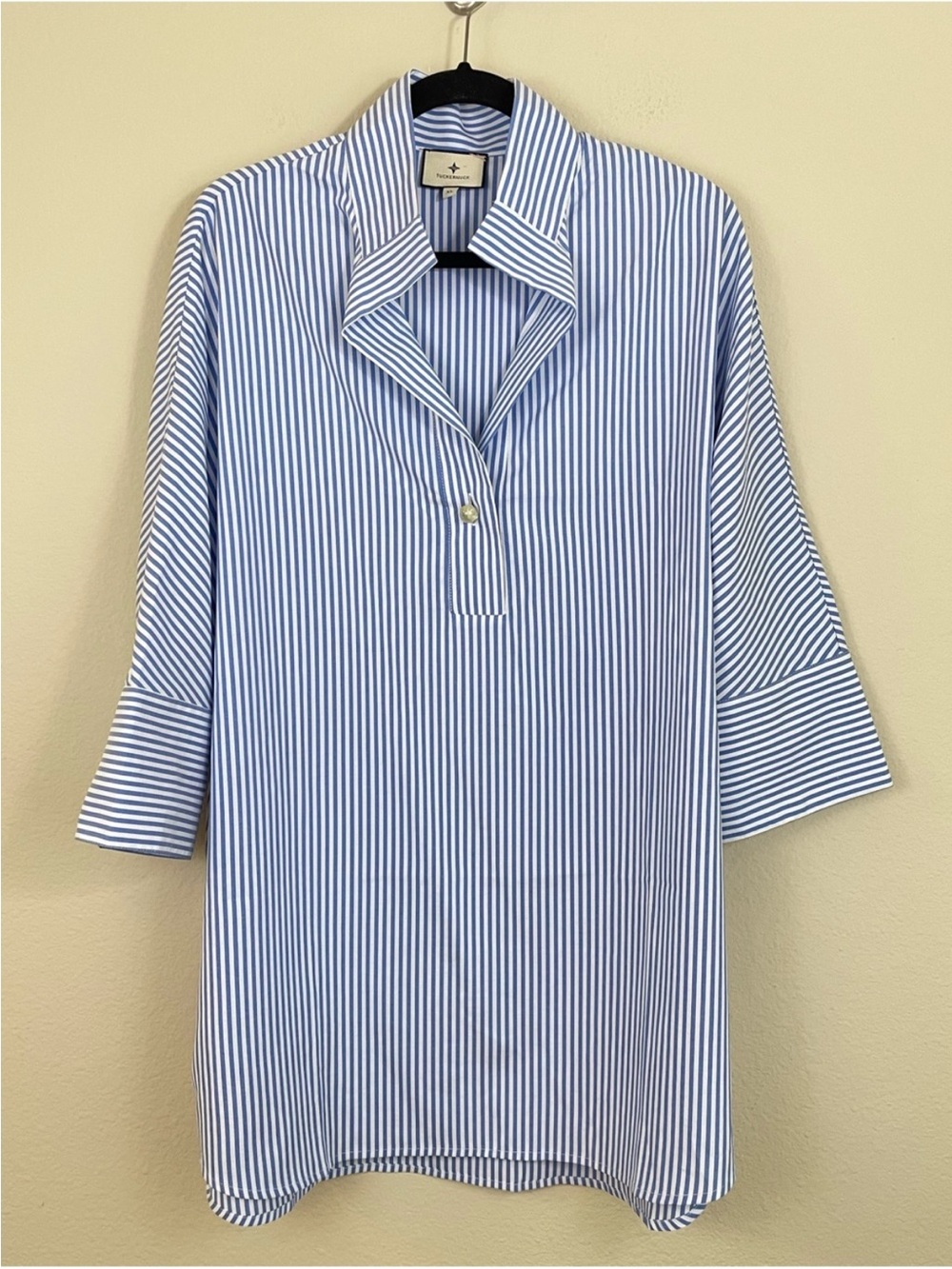 TUCKERNUCK Blue Stripe Willow Blouse Oversized 3/4 Sleeves Popover Size XL - Picture 2 of 5